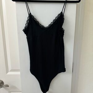 Zara Black Ribbed Lace Bodysuit